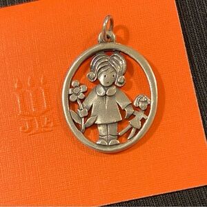 James Avery RARE retired little girl flower and doll pendant sterling silver 925
